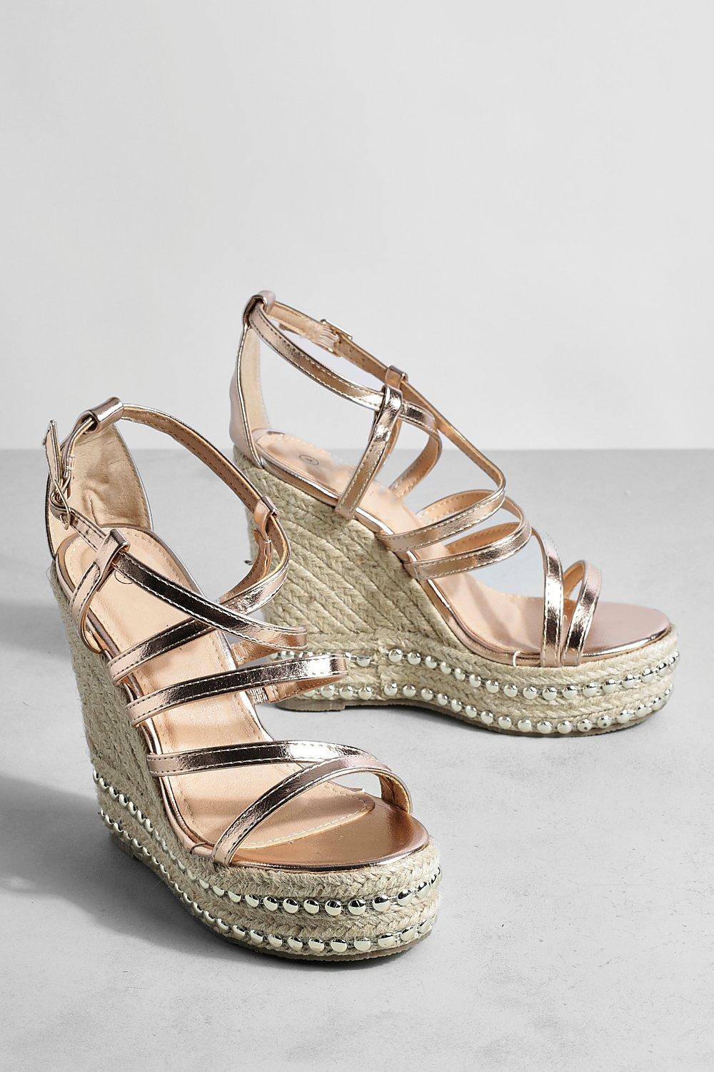 Gold best sale wedges boohoo